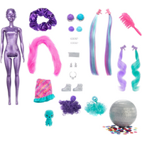 MATTEL HBG38 HBG41 Barbie Color Reveal Glitzer! Haarwechsel Puppe, Glitzerviolett, 25 Überraschungen von Barbie