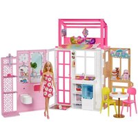 MATTEL HCD48 Barbie Haus (klappbar) inkl. Puppe (blond) und Zubehör von Barbie