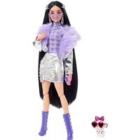 MATTEL HHN07 Barbie Extra Puppe (schwarze Haare) mit Flausch-Kragen, Hund & Zubehör von Barbie