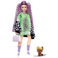 MATTEL HHN10 Barbie Extra Puppe (rosa Haare) mit schwarz-weißer Jacke, Hund & Zubehör von Barbie