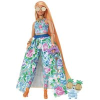 MATTEL HHN14 Barbie Extra Fancy Puppe im blauen Kleid mit Blumenmuster von Barbie