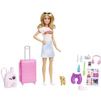 MATTEL HJY18 Barbie Reise-Puppe (blond), Anziehpuppe mit Hund & Urlaubs-Zubehör von Barbie