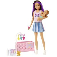 MATTEL HJY33 Barbie "Skipper Babysitters Inc." Puppe mit Gitterbett, Baby & Zubehör Spielset (lila Strähnen) von Barbie