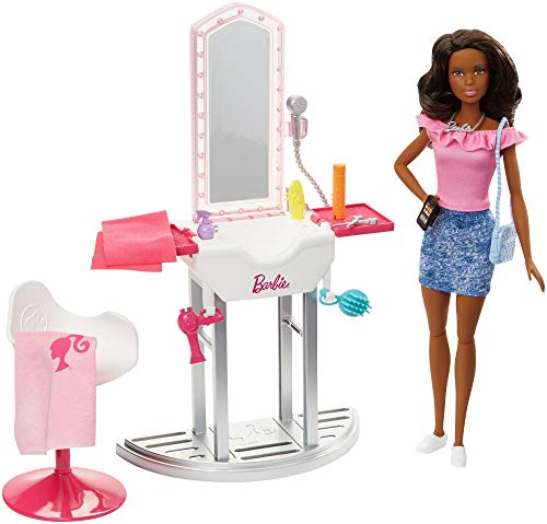 Mattel Barbie FJB37 Deluxe-Set Möbel Salon und Puppe (Brünett) von Barbie