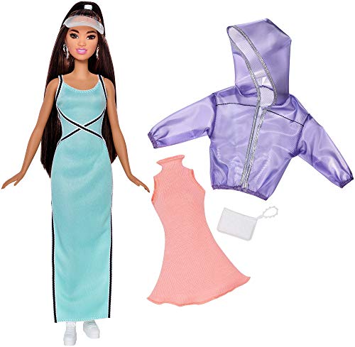 Mattel Barbie FJF71 Fashionistas Puppe und Mode Geschenkset in lila Oversized Jacke von Barbie