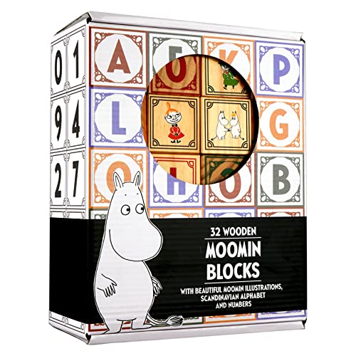 Barbo Toys - Mumin-Holzklötze - Moomin Stapelklötze aus Holz - 32 Stück - Stapelturm Kinder ab 3 Jahren – Buchstaben und Zahlen Lernen mit Mumin Tal - Spielwürfel Spielzeug - Mumins Spielzeug von Barbo Toys