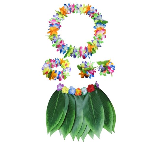 BaronHong Blätterrock, hawaiianischer Hula-Grasrock mit Blumenketten für Frauen, Mädchen, Männer, Luau-Party-Kleid-Outfits (mehrfarbig-B, L) von BaronHong