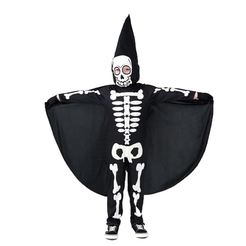 BaronHong Cosplay-Bodysuit für Kinder, Jungen, Skelett-Strampler, übergroßes Sweatshirt, langärmeliger Bodysuit mit Grafik (schwarz, M) von BaronHong