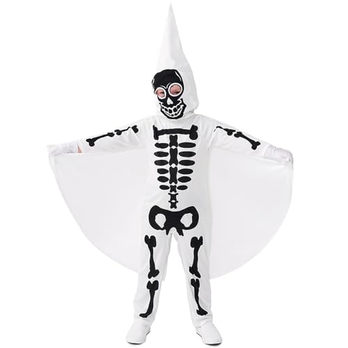 BaronHong Cosplay-Bodysuit für Kinder, Jungen, Skelett-Strampler, übergroßes Sweatshirt, langärmeliger Bodysuit mit Grafik (weiß, XS) von BaronHong