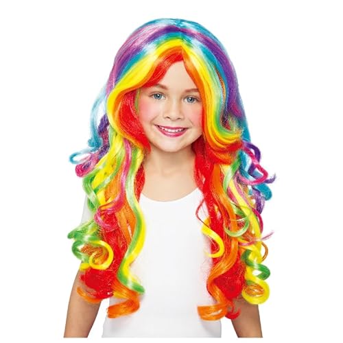 BaronHong Cosplay-Perücke für Kinder, Mädchen, zweifarbig, lang, lockig, süße Perücken für Märchen, Cosplay, Anime, Halloween, Schulrollenspiele (Regenbogen, M) von BaronHong