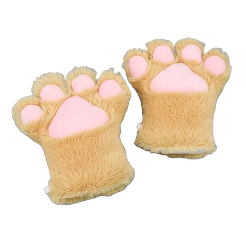 BaronHong Cosplay Tier Flauschige Katzenklaue Fursuit Plüsch Pfoten Krallen Handschuhe Kawaii Kostüm Zubehör für Erwachsene (braun, M) von BaronHong