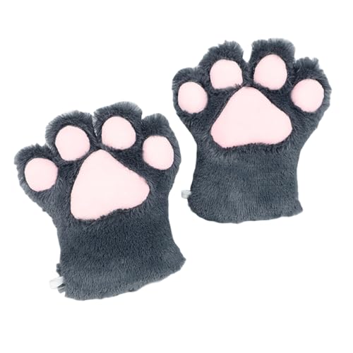 BaronHong Cosplay Tier Flauschige Katzenklaue Fursuit Plüsch Pfoten Krallen Handschuhe Kawaii Kostüm Zubehör für Erwachsene (dunkelgrau, M) von BaronHong