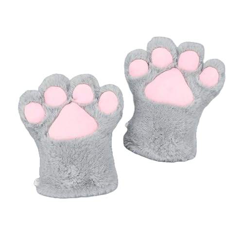 BaronHong Cosplay Tier Flauschige Katzenklaue Fursuit Plüsch Pfoten Krallen Handschuhe Kawaii Kostüm Zubehör für Erwachsene (grau, M) von BaronHong