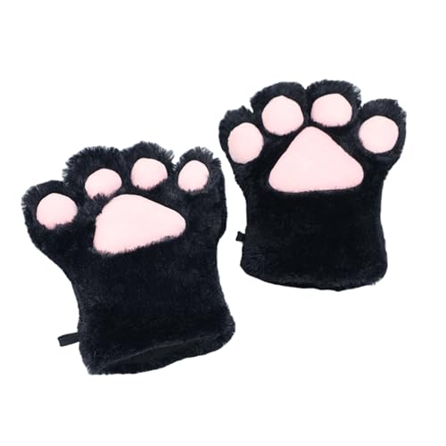 BaronHong Cosplay Tier Flauschige Katzenklaue Fursuit Plüsch Pfoten Krallen Handschuhe Kawaii Kostüm Zubehör für Erwachsene (schwarz, M) von BaronHong