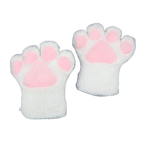 BaronHong Cosplay Tier Flauschige Katzenklaue Fursuit Plüsch Pfoten Krallen Handschuhe Kawaii Kostüm Zubehör für Erwachsene (weiß, M) von BaronHong