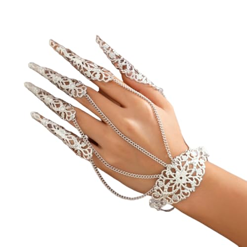 BaronHong Damen-Halloween-Punk-Nagel-Armband, Gothic-Tanzparty, konische Fransen-Handkette (Silber-2264, M) von BaronHong