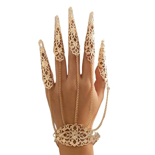 BaronHong Damen-Halloween-Punk-Nagel-Armband, Gothic-Tanzparty, konische Fransen-Handkette (golden-2264, M) von BaronHong