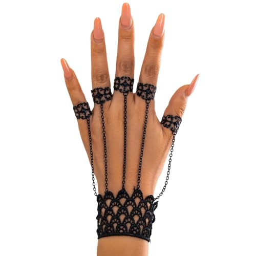 BaronHong Damen-Halloween-Punk-Nagelarmband, Gothic-Tanzparty, konische Fransen-Handkette (schwarz-2250, M) von BaronHong