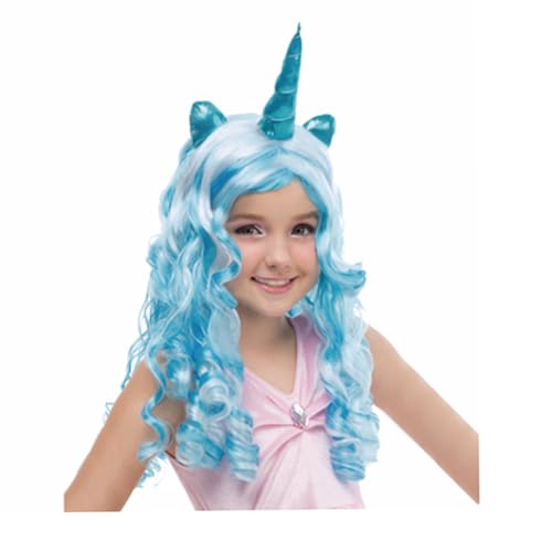 BaronHong Einhorn-Perücke mit Pferdeohren für Mädchen und Frauen, mehrere Farben, Cosplay für Weihnachtsverkleidung, Praty (blau, L) von BaronHong