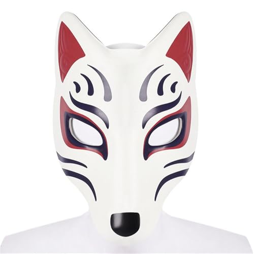 BaronHong Fuchsmaske, japanische Kabuki-Maske, Kitsune-Maske, Halloween, Vollgesichtsmaske, Maskerade, Kostüm, Requisite, Tier, Cosplay-Party (weiß-rot, M) von BaronHong