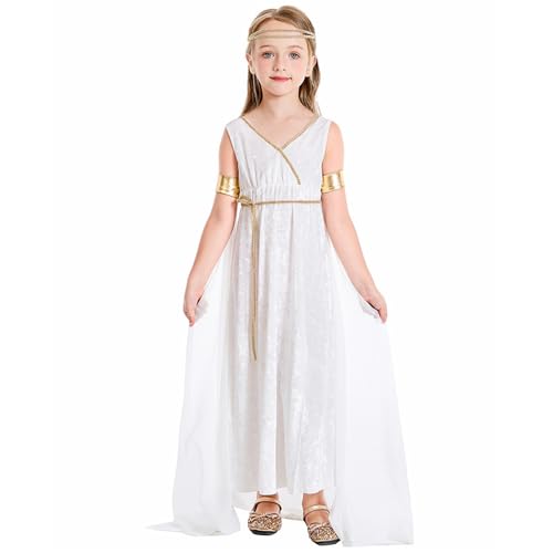 BaronHong Griechisches Kostüm für Kinder, griechisches Göttinnen-Kleid, Toga-Kostüm für Mädchen, griechisches Athena-Kleid, römisches Prinzessinnen-Outfit (weiß, L) von BaronHong