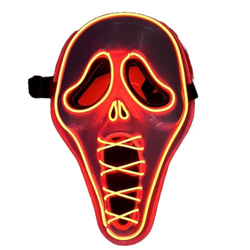 BaronHong Gruselige Halloween-Säuberungsmaske, LED-Leuchtmaske, gruselige Maske, Leuchtmasken für Erwachsene, Cosplay-Kostüm-Maskenball (rot, M) von BaronHong