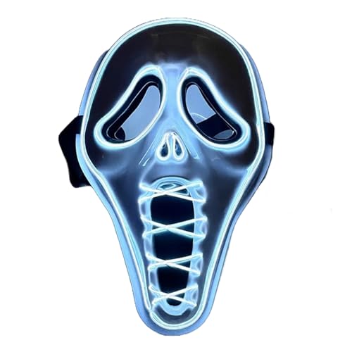 BaronHong Gruselige Halloween-Säuberungsmaske, LED-Leuchtmaske, gruselige Maske, Leuchtmasken für Erwachsene, Cosplay-Kostüm-Maskenball (weiß, M) von BaronHong