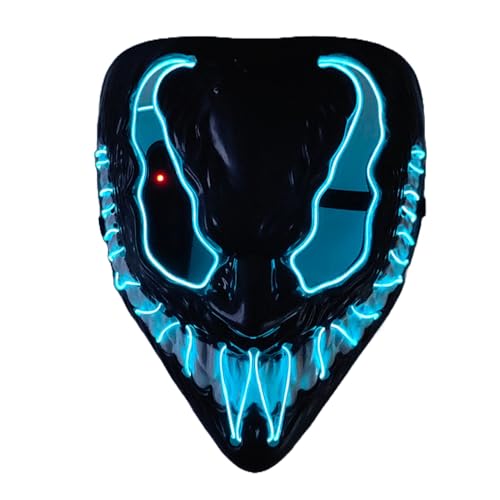 BaronHong Gruselige leuchtende Halloween-Masken mit 3 Beleuchtungsmodi, Halloween-LED-Maske für Erwachsene, Cosplay-Kostüm, Maskerade (Schwarz-Eisblau, M) von BaronHong