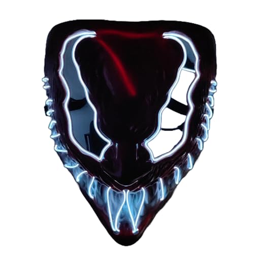 BaronHong Gruselige leuchtende Halloween-Masken mit 3 Beleuchtungsmodi, Halloween-LED-Maske für Erwachsene, Cosplay-Kostüm, Maskerade (rot-weiß, M) von BaronHong