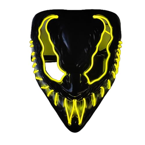 BaronHong Gruselige leuchtende Halloween-Masken mit 3 Beleuchtungsmodi, Halloween-LED-Maske für Erwachsene, Cosplay-Kostüm, Maskerade (schwarz-gelb, M) von BaronHong