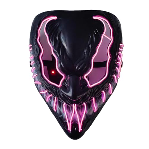 BaronHong Gruselige leuchtende Halloween-Masken mit 3 Beleuchtungsmodi, Halloween-LED-Maske für Erwachsene, Cosplay-Kostüm, Maskerade (schwarz-pink, M) von BaronHong