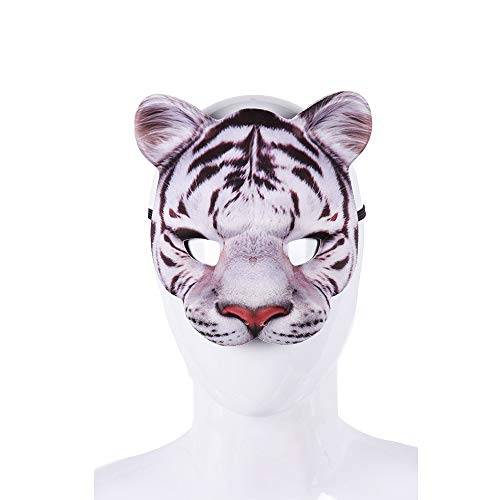 BaronHong Half Face Halloween Karneval Kostüm Cosplay Tigermaske (weiß, M) von BaronHong