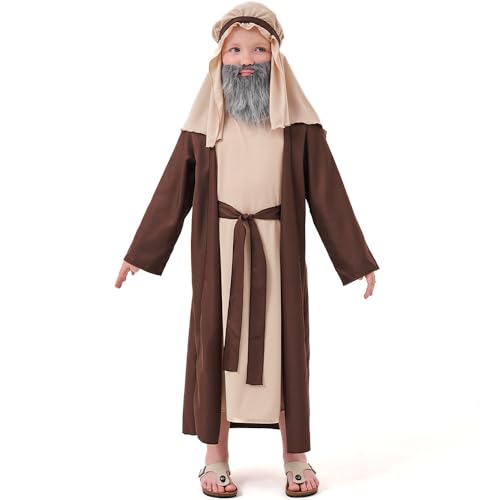 BaronHong Halloween-Jesus-Kostüm für Kinder, Jungen, biblisches Kostüm, Outfit, Hirten-Krippen-Cosplay für Kinder (braun, L) von BaronHong