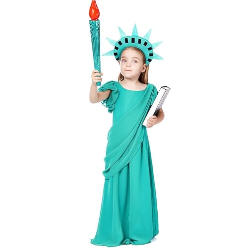 BaronHong Halloween-Kostüme, Cosplay-Kostüme der amerikanischen Freiheitsstatue für Kinder, Party-Kleider für altgriechische Mädchen (grün, L) von BaronHong