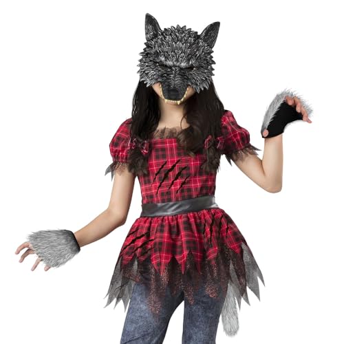 BaronHong Halloween-Werwolf-Kostümset, Wolfsmaske, Kunstpelzhandschuhe, Fuchsschwanz, Cosplay, Weihnachtskostüm (schwarz, M) von BaronHong