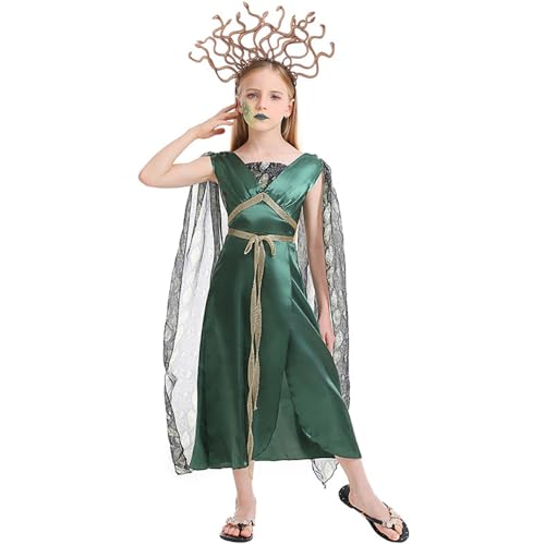 BaronHong Kostüm für Mädchen, Cosplay, Schlangenhaar-Monster, Kostüm für Kinder, Verkleidung, Halloween, Kinderkostüm, Outfit (grün, L) von BaronHong