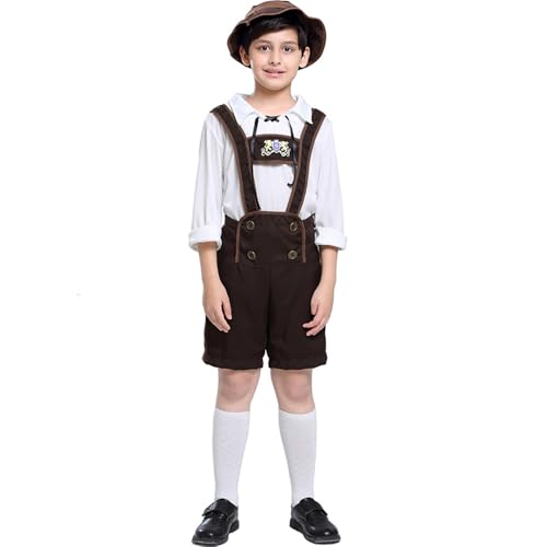 BaronHong Oktoberfest-Kostüm, bayerische Kleinkinderuniform, Lederhosen-Shorts mit Hemd und Mütze (khaki, L) von BaronHong