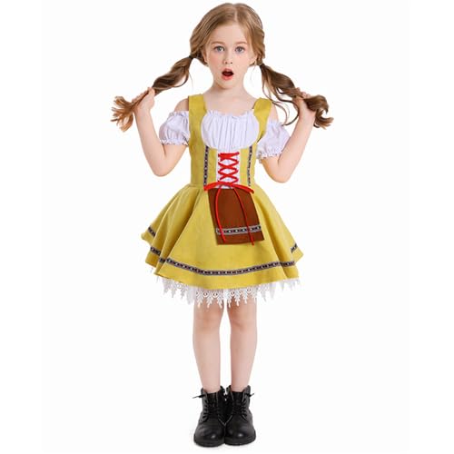 BaronHong Oktoberfest-Kostüm für Mädchen, Kinder, Teenager, traditionelles deutsches bayerisches Dirndlkleid mit Dienstmädchenschürze, Halloween-Outfit (grün, L) von BaronHong