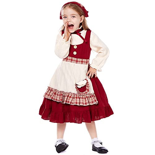 BaronHong Oktoberfestkleid für Mädchen, Rotkäppchen, Cosplay-Kostüm, deutsches bayerisches Dirndl, 4-teiliges Set (rot, XS) von BaronHong