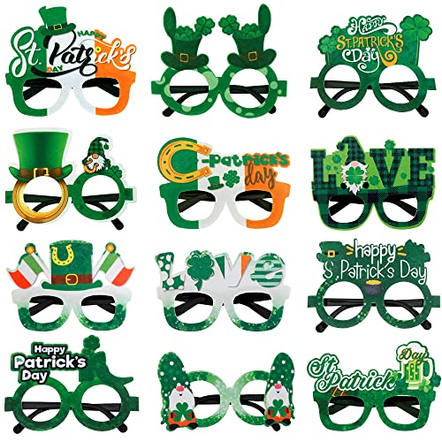 BaronHong Partygeschenke zum St. Patrick's Day, Brillen, Stirnbänder, irische Kleeblatt-Brillen, Kleeblatt-Kostümzubehör, Foto-Requisiten (12er-Pack, M) von BaronHong