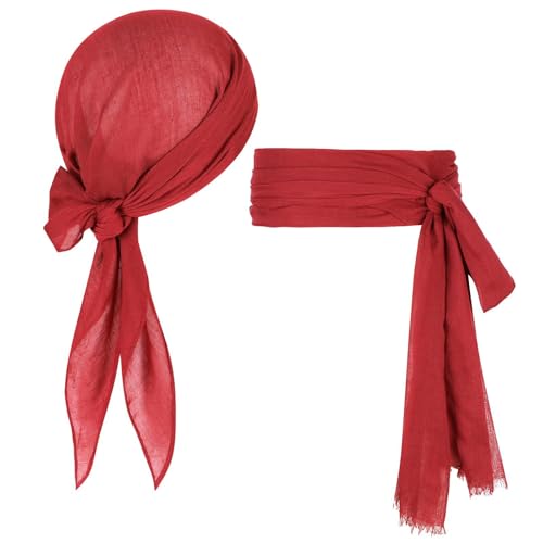 BaronHong Piratenkostüm-Zubehör/Piratenschal-Gürtel, Taillenschärpe und Piratenkopftuch-Bandanas in Übergröße für Halloween (rot, M) von BaronHong