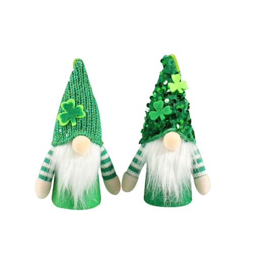 BaronHong Plüsch-Dekorationen für den St. Patricks Day, Zwerge, Kobold-Puppen-Dekorationen, irisches grünes Kleeblatt, Geschenk, Tomte-Ornamente (2er-Pack, M) von BaronHong