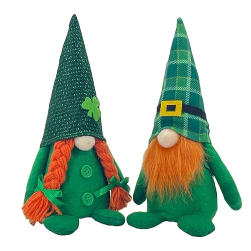 BaronHong Plüsch-Zwergpuppe zum St. Patrick's Day, grüner irischer Kobold, Büffelkaro-Dekoration, skandinavischer schwedischer Tomte (2er-Pack, M) von BaronHong