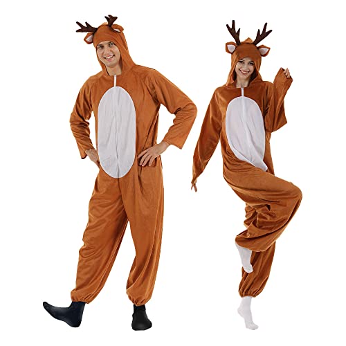 BaronHong Rentier-Weihnachtspyjama-Kostüm für Erwachsene, für Herren und Damen, Hirsch-Overall, Cosplay (braun, XL) von BaronHong