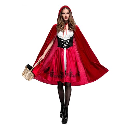 BaronHong Rotkäppchen-Kostüm für Damen, Halloween, Cosplay, Partykleid (rot, 2XL) von BaronHong