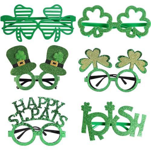 BaronHong St. Patrick's Day Brillen-Stirnbänder, Partygeschenke, irisches grünes Kleeblatt, Kostümbrille, Selfie-Fotoautomat (6er-Pack, M) von BaronHong