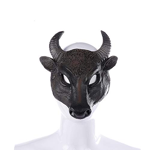 BaronHong Stierkopf Cosplay Halloween Kreative Realistische PU Kopfbedeckung Halbmaske (schwarz, M) von BaronHong