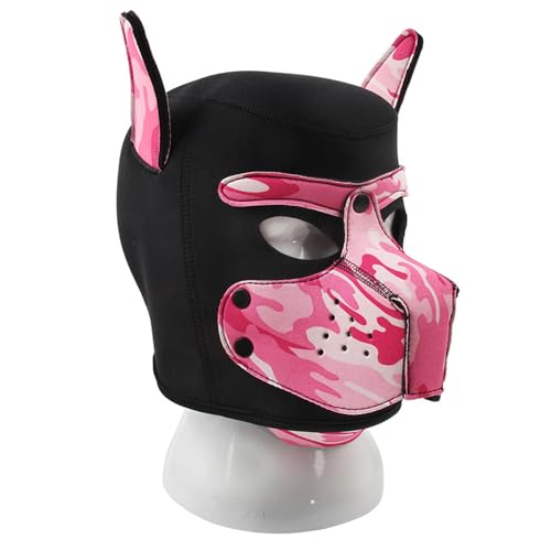 BaronHong Welpenhaube, Camouflage, Vollgesichtsmaske, Cosplay-Kostüm, Hundekopfmasken (Camouflage-Pink, M) von BaronHong