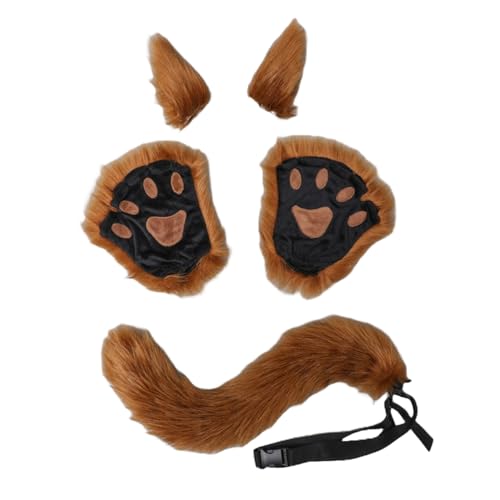 BaronHong Wolf-, Katzen- und Fuchskostüm, Set mit Schwanz, Ohren und Handschuhen, Halloween-Kostümzubehör, Partyzubehör, Halloween, Weihnachten (D, M) von BaronHong