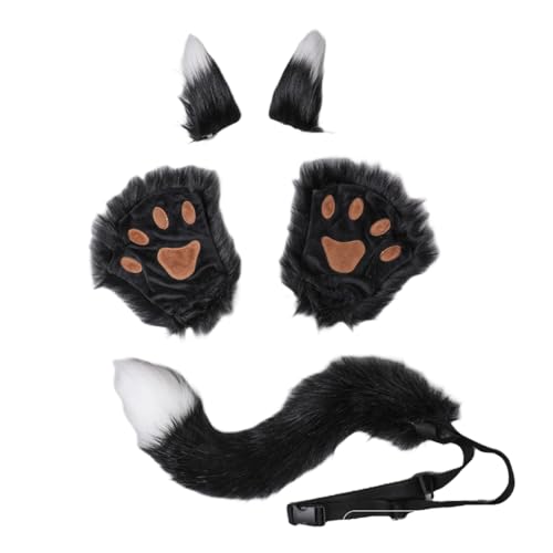 BaronHong Wolf-, Katzen- und Fuchskostüm, Set mit Schwanz, Ohren und Handschuhen, Halloween-Kostümzubehör, Partyzubehör, Halloween, Weihnachten (E, M) von BaronHong